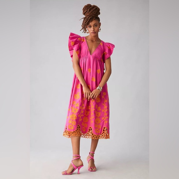 Anthropologie Dresses & Skirts - Anthropologie Vibrant Pink and Orange Midi Dress